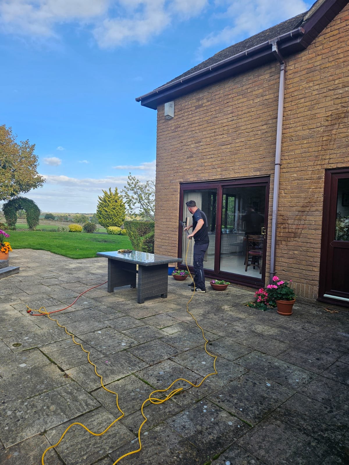 Clean patio doors on a countryside home near Northampton